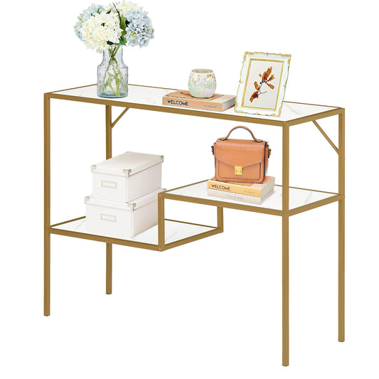 Mesa Consola Dorado 100 cm Mesa de Entrada Moderna 3 Niveles Darrison