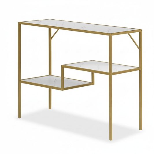 Mesa Consola Dorado 100 cm Mesa de Entrada Moderna 3 Niveles Darrison