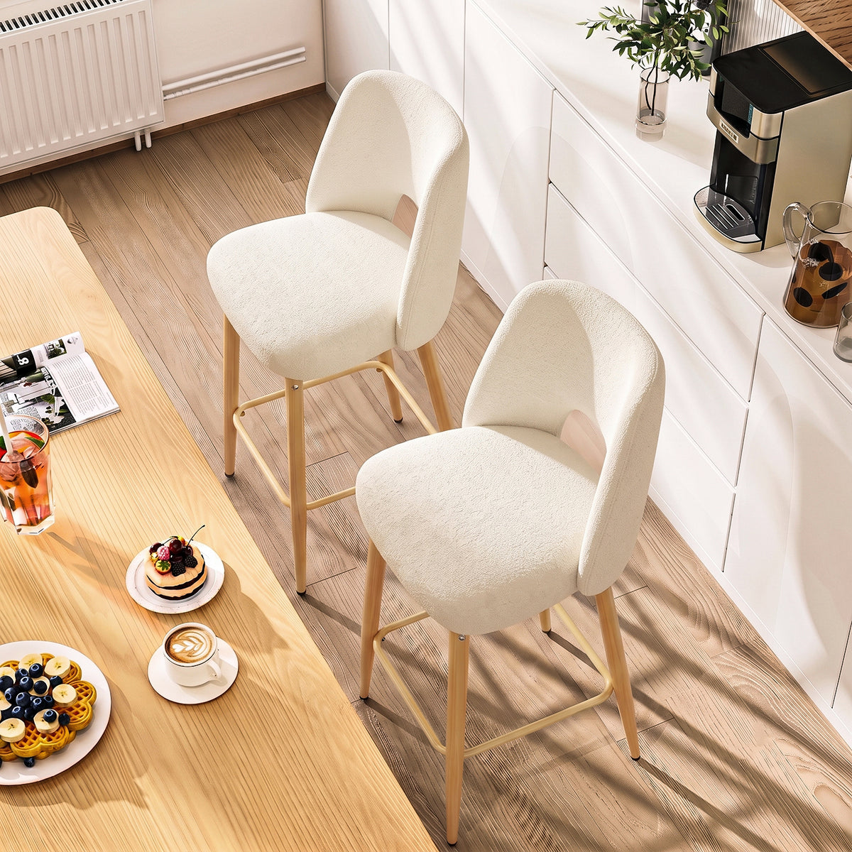 Juego de 2 Bancos Altos Beige para Barra de Cocina