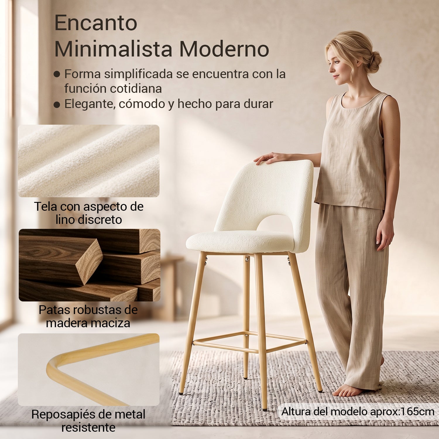 Juego de 2 Bancos Altos Beige para Barra de Cocina
