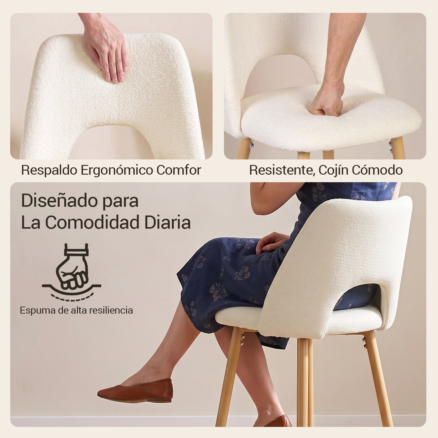 Juego de 2 Bancos Altos Beige para Barra de Cocina