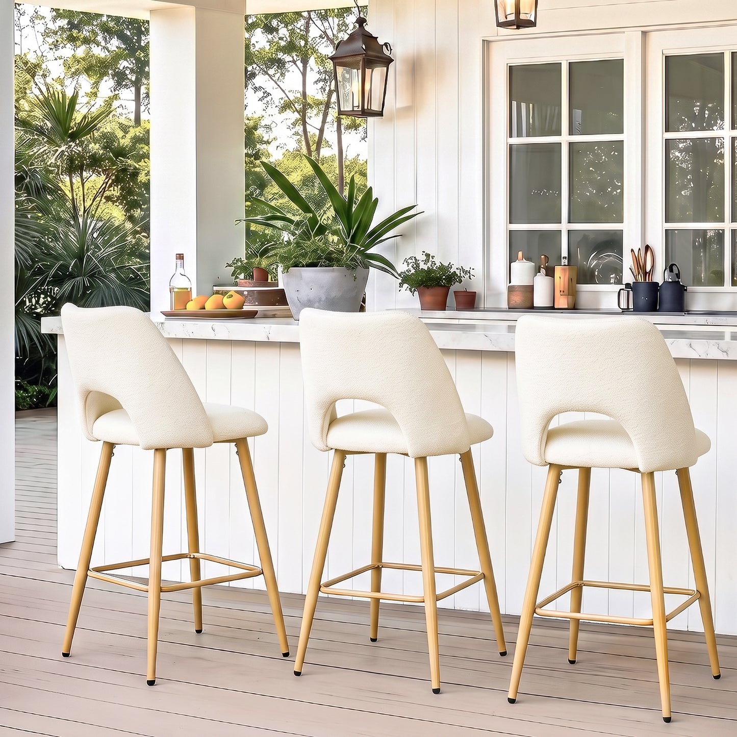 Juego de 2 Bancos Altos Beige para Barra de Cocina
