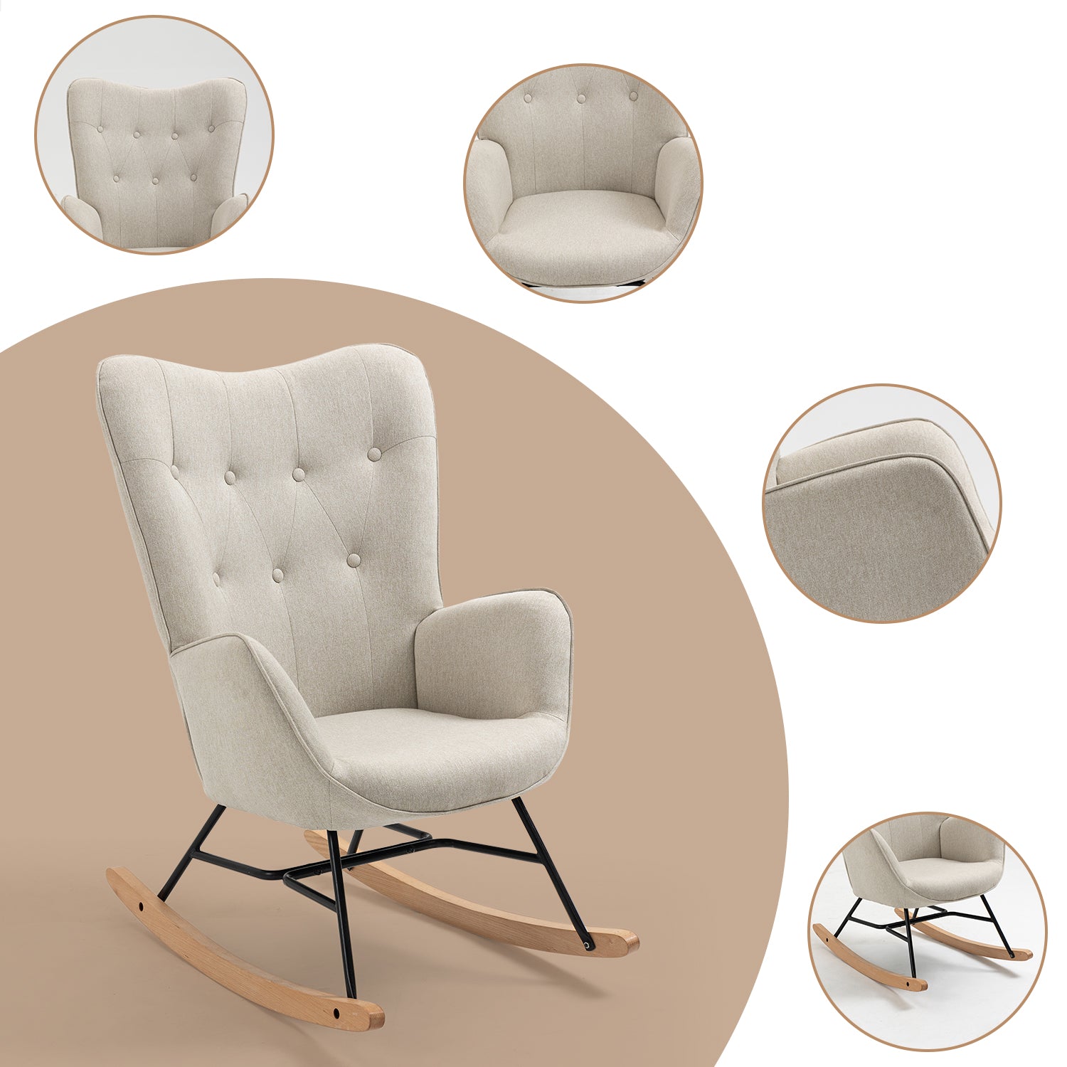 Mecedora Sillón Moderno Sillón Reclinable Terciopelo Individual Beige
