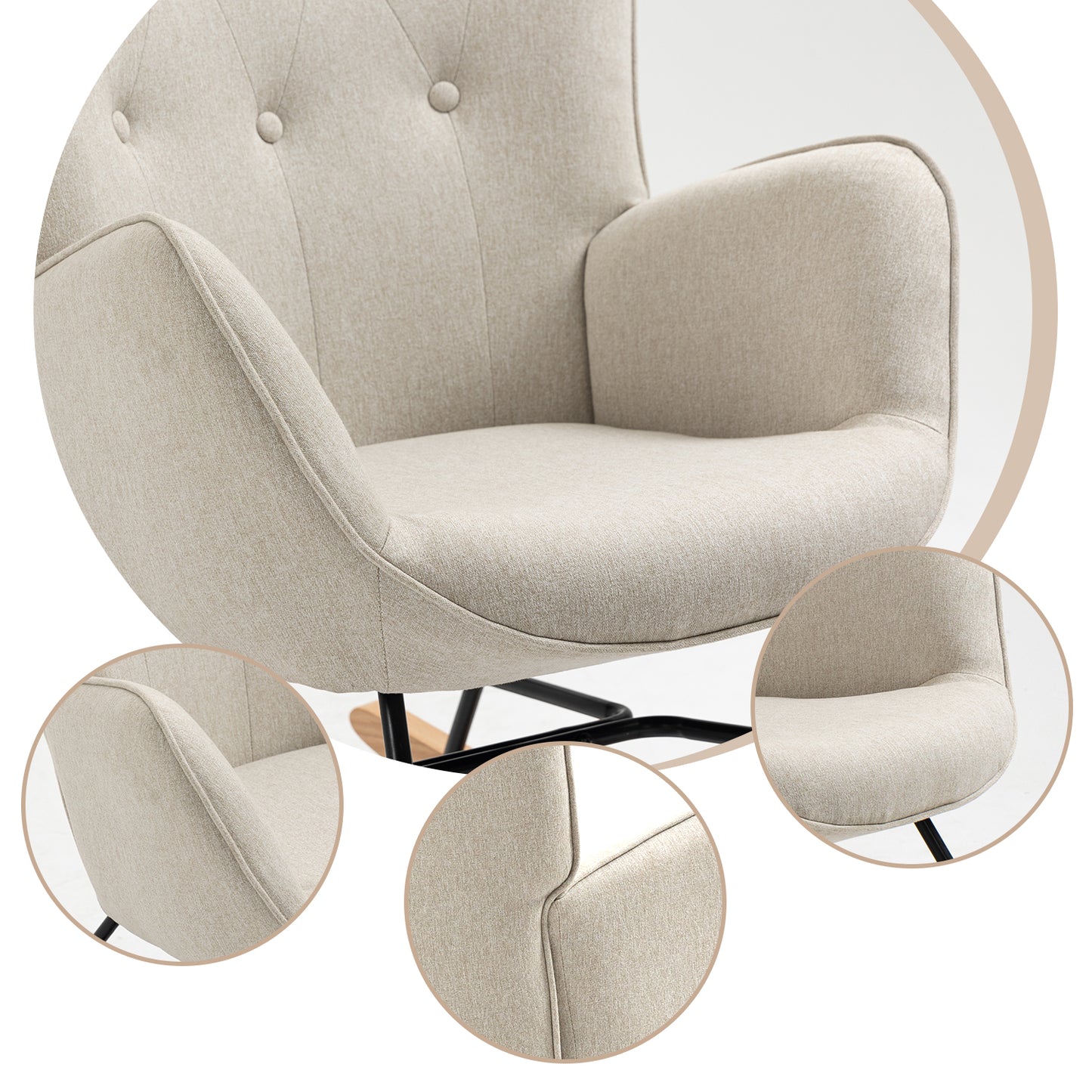 Mecedora Sillón Moderno Sillón Reclinable Terciopelo Individual Beige