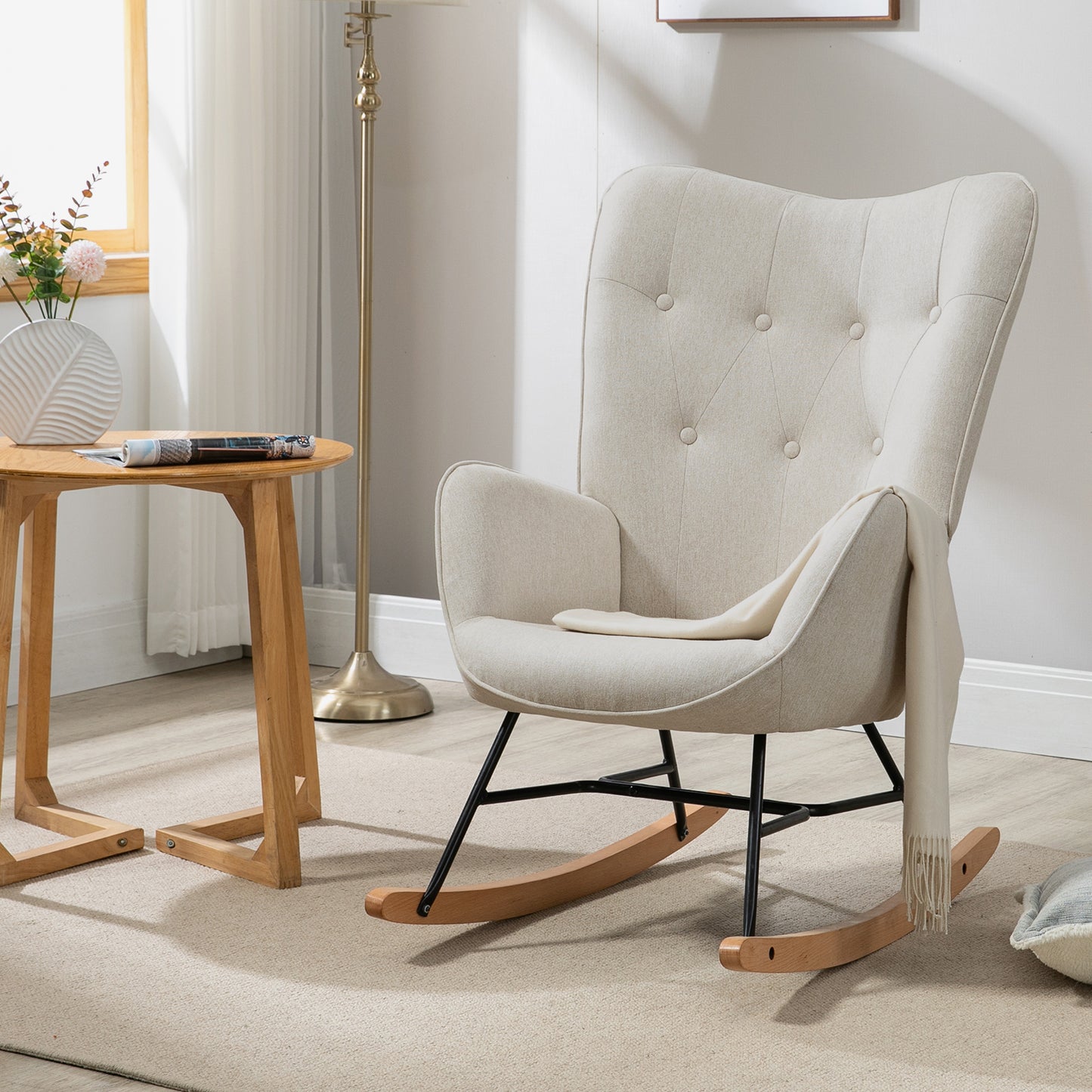 Mecedora Sillón Moderno Sillón Reclinable Terciopelo Individual Beige