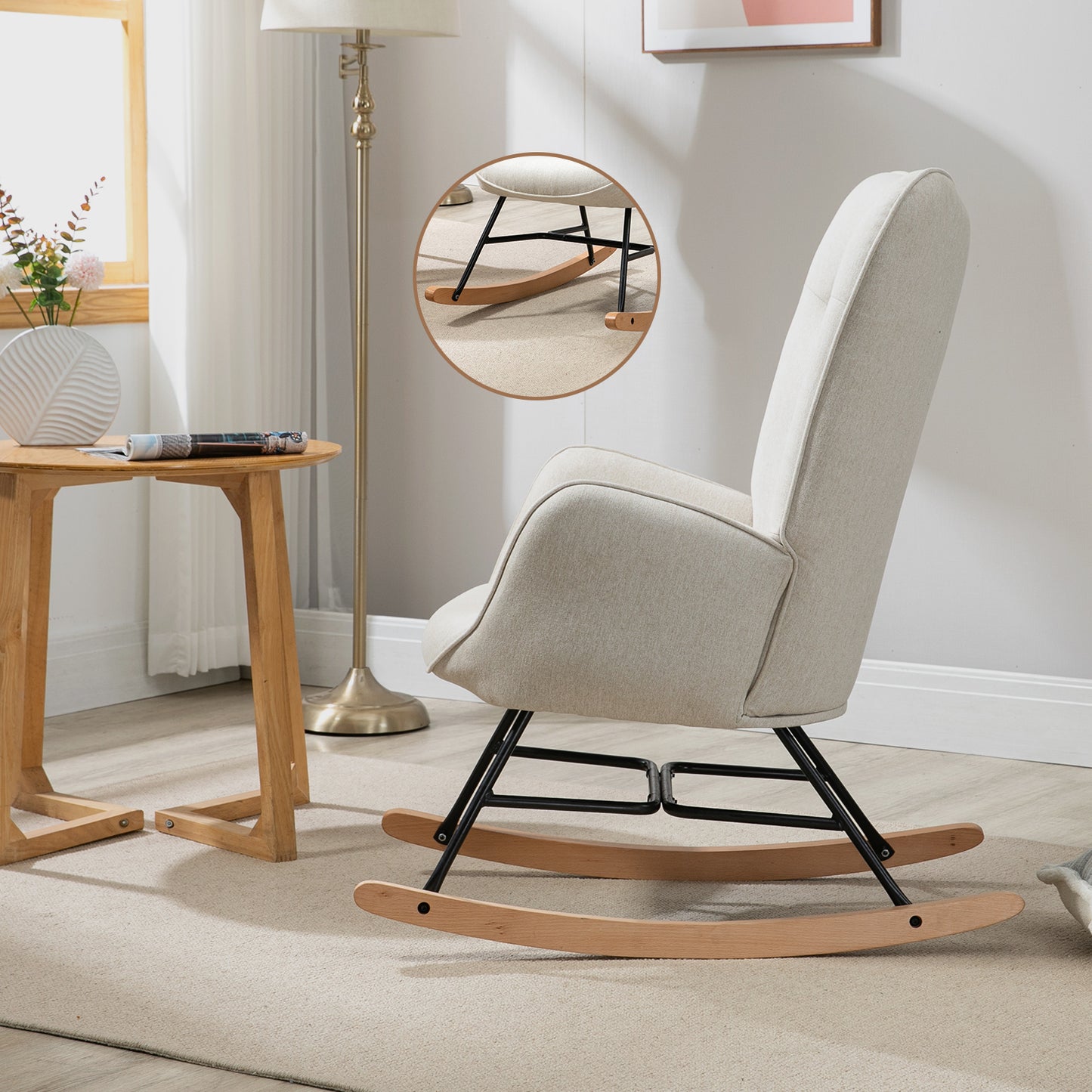 Mecedora Sillón Moderno Sillón Reclinable Terciopelo Individual Beige