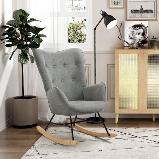 GOMYHOME Mecedora Sillón Moderno Reclinable Terciopelo Sofa Individual Gris