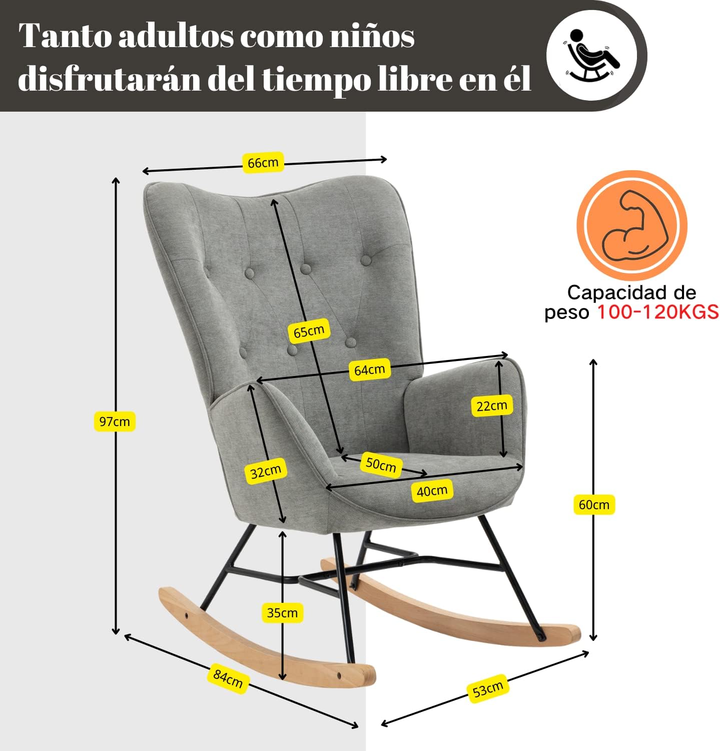 GOMYHOME Mecedora Sillón Moderno Reclinable Terciopelo Sofa Individual Gris