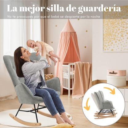 GOMYHOME Mecedora Sillón Moderno Reclinable Terciopelo Sofa Individual Gris