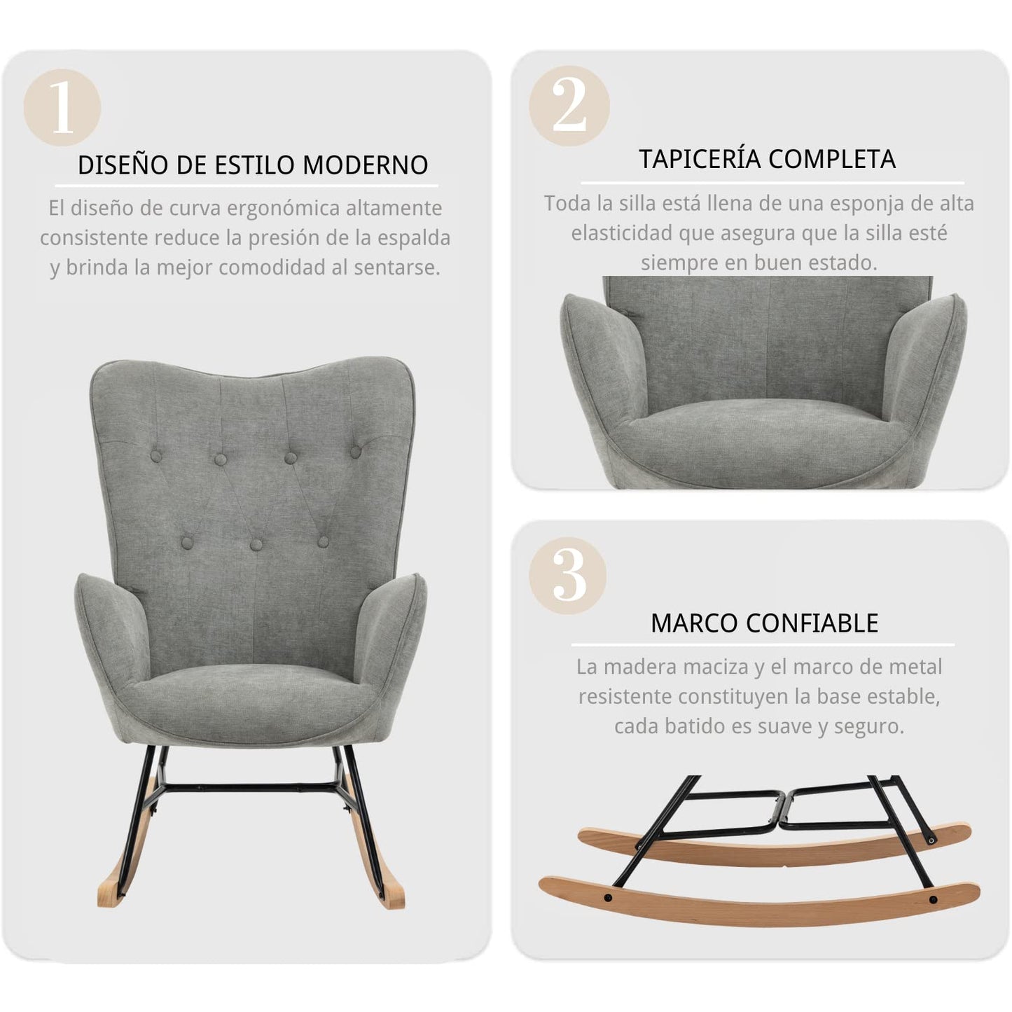 GOMYHOME Mecedora Sillón Moderno Reclinable Terciopelo Sofa Individual Gris