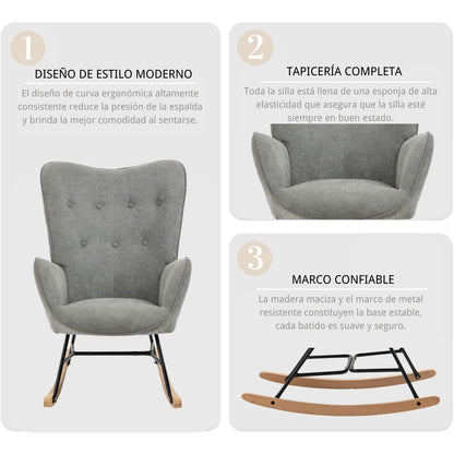 GOMYHOME Mecedora Sillón Moderno Reclinable Terciopelo Sofa Individual Gris