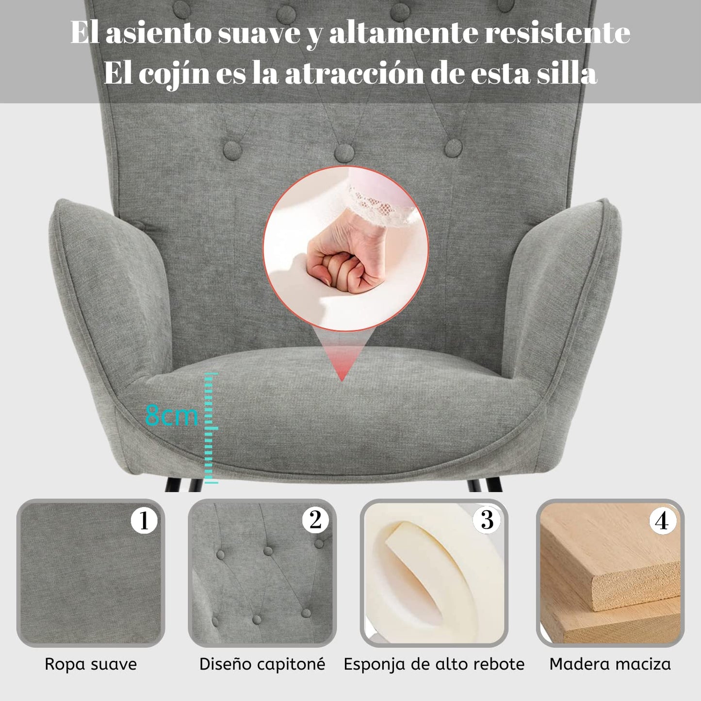 Sillón Mecedora Tapizado Moderno Gris EPPING