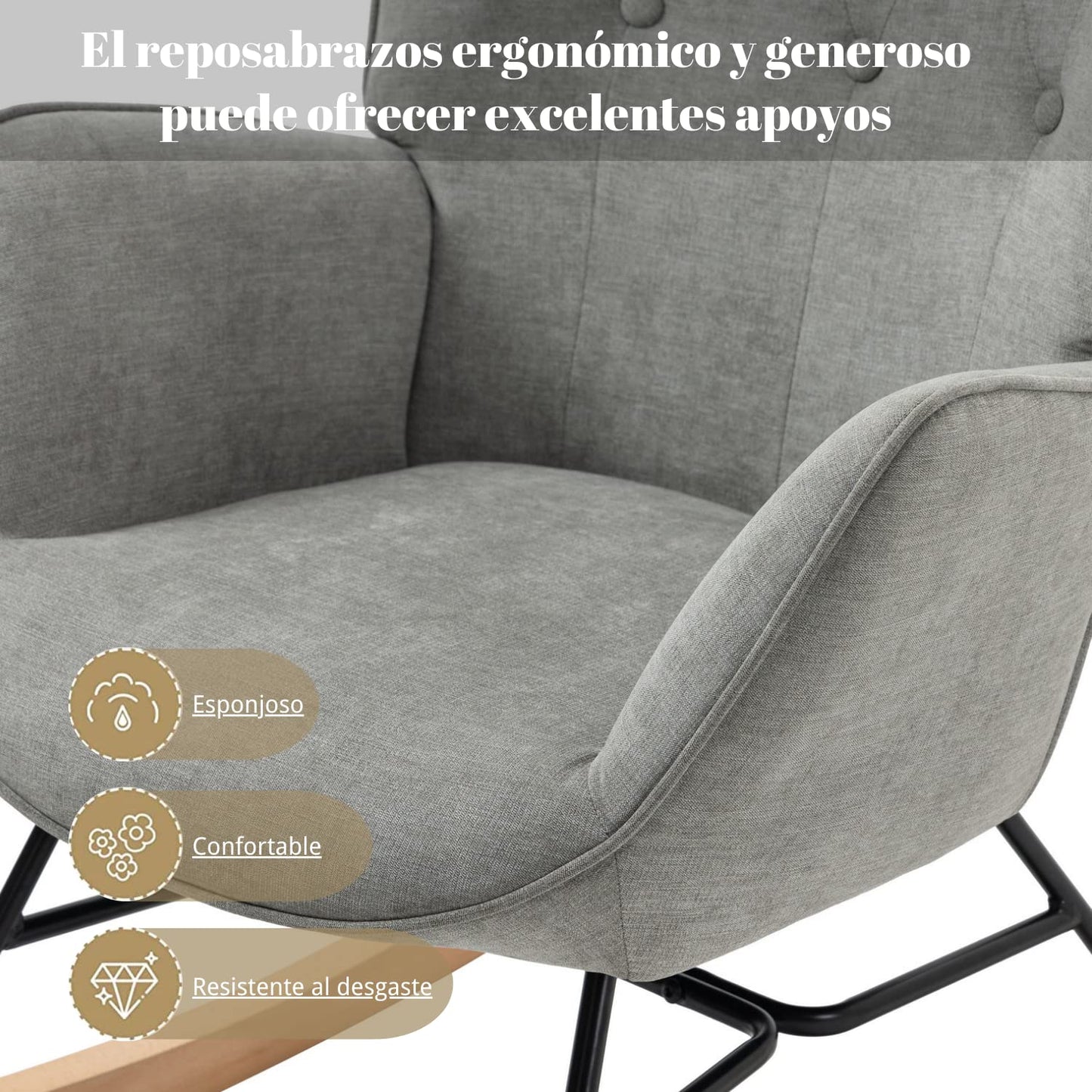 GOMYHOME Mecedora Sillón Moderno Reclinable Terciopelo Sofa Individual Gris