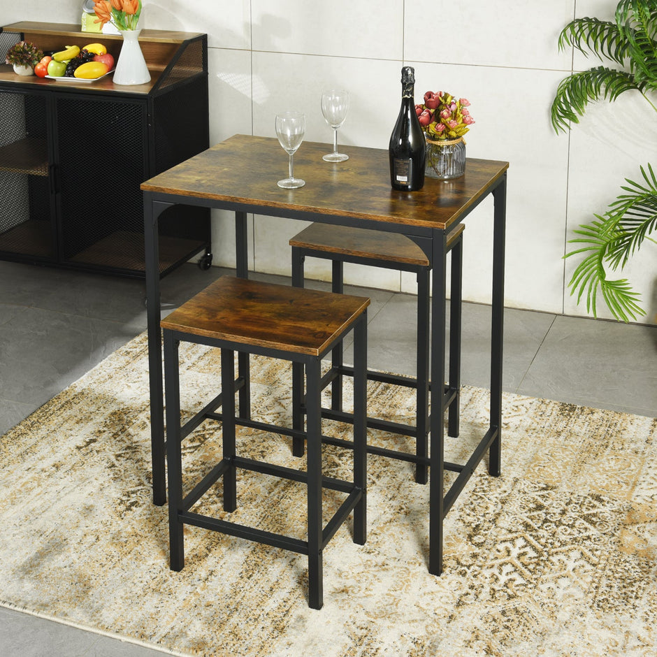 Nuevo Mesa de Bar con 2 Bancos Juego de 3 Mesas de Cocina con Metal Robusto  Vintage FAIRMAN