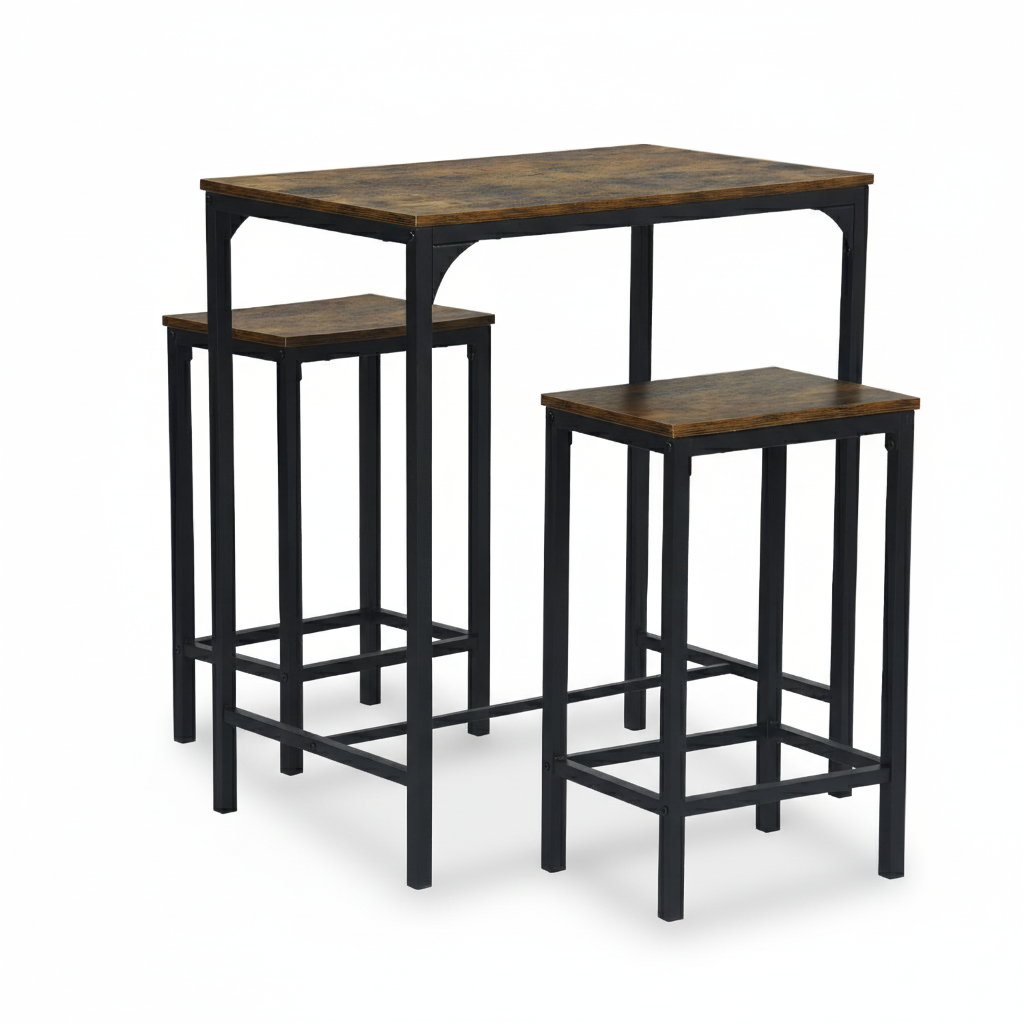 Nuevo Mesa de Bar con 2 Bancos Juego de 3 Mesas de Cocina con Metal Robusto  Vintage FAIRMAN