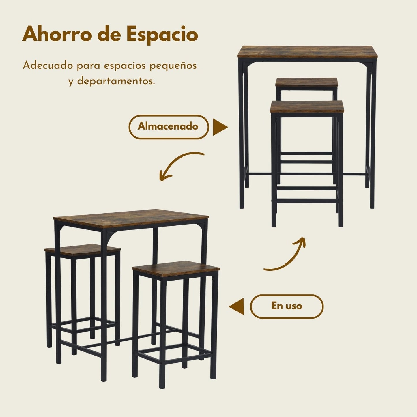 Nuevo Mesa de Bar con 2 Bancos Juego de 3 Mesas de Cocina con Metal Robusto  Vintage FAIRMAN