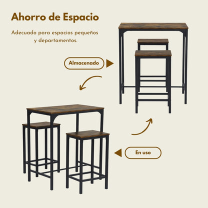 Nuevo Mesa de Bar con 2 Bancos Juego de 3 Mesas de Cocina con Metal Robusto  Vintage FAIRMAN