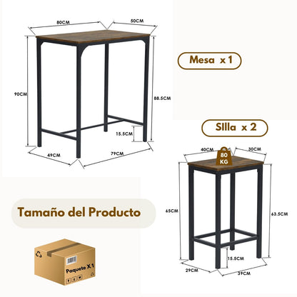 Nuevo Mesa de Bar con 2 Bancos Juego de 3 Mesas de Cocina con Metal Robusto  Vintage FAIRMAN