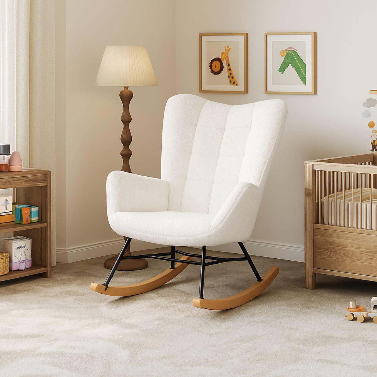 Mecedora Sillón Moderno Cómodo Sillón Reclinable Terciopelo Individual Blanco