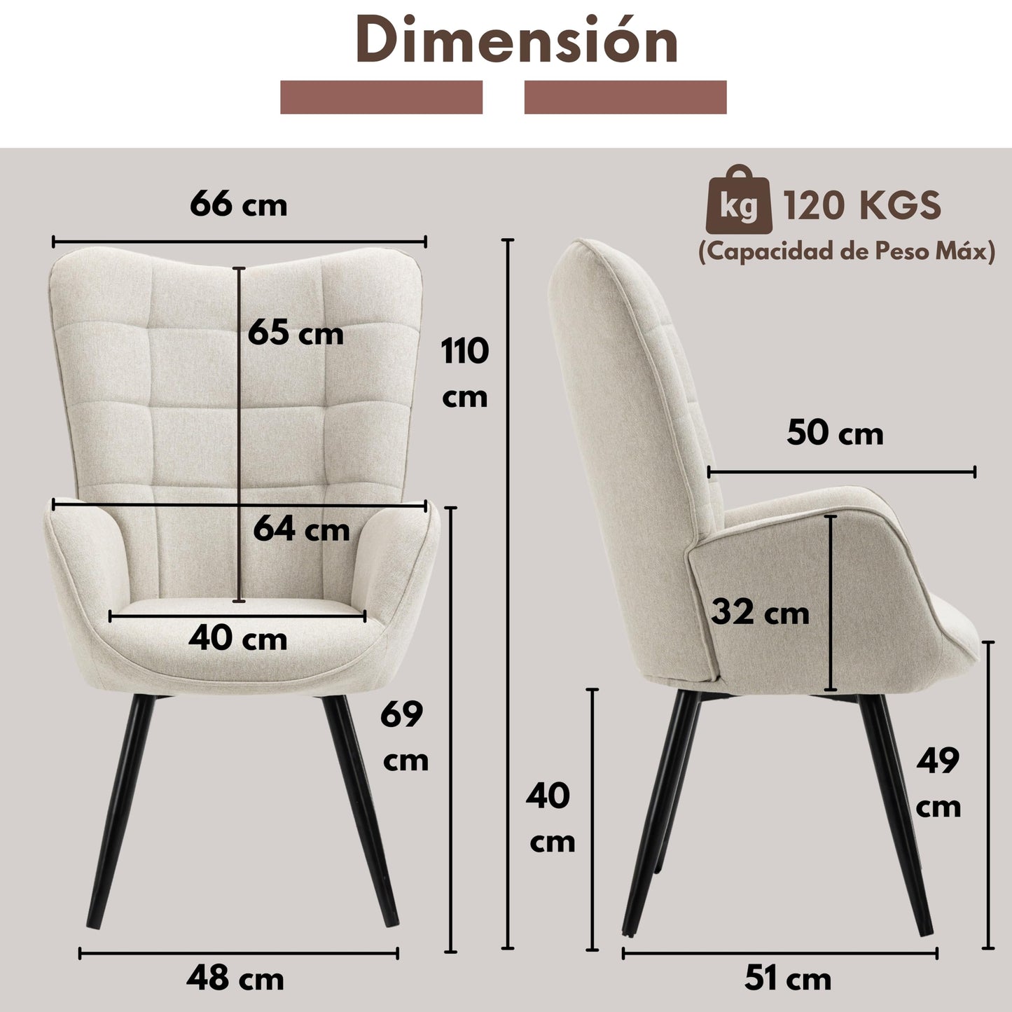 Silla Sillón Individual Terciopelo Beige
