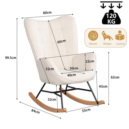 Mecedora Sillón Moderno Cómodo Sillón Reclinable Terciopelo Individual Blanco