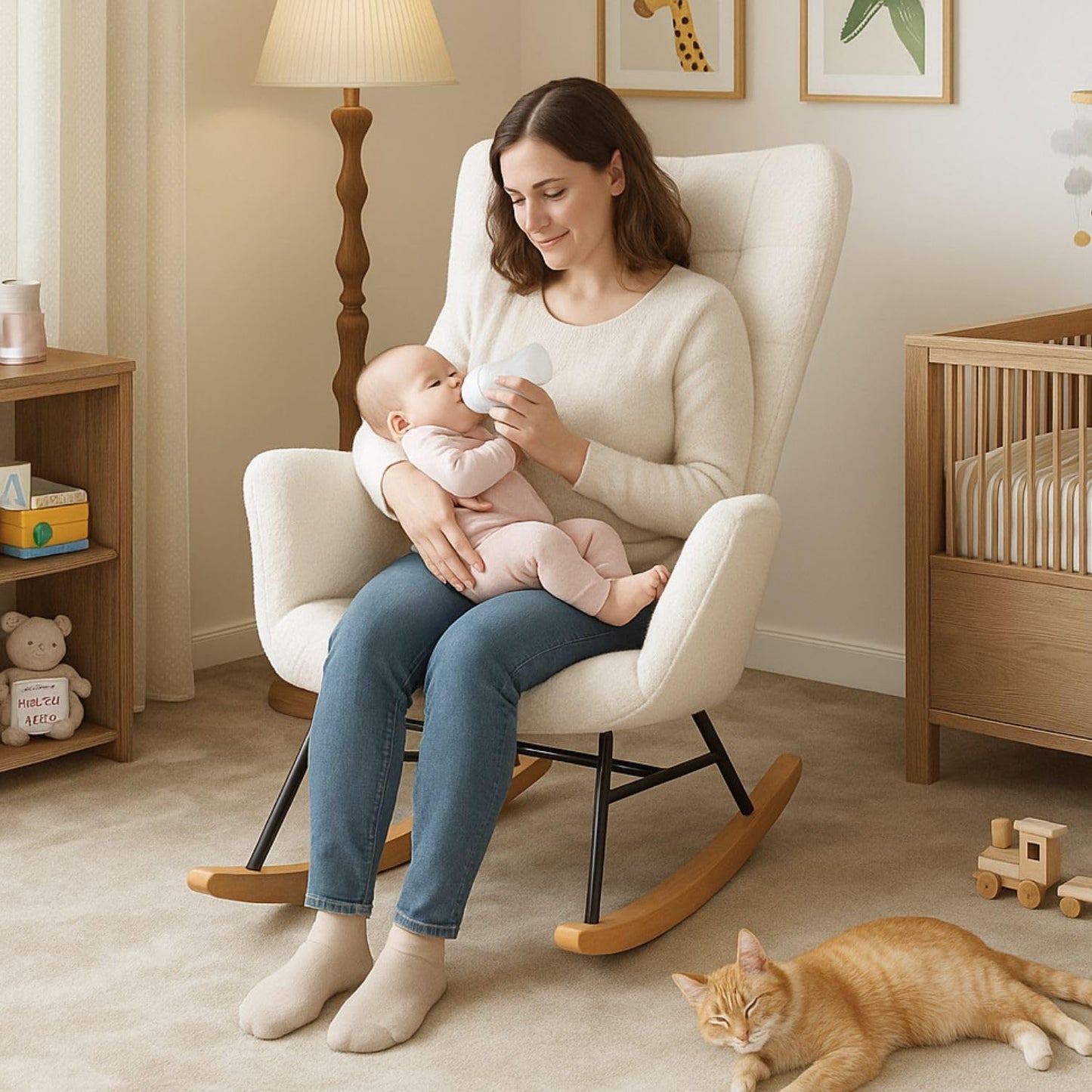 Mecedora Sillón Moderno Cómodo Sillón Reclinable Terciopelo Individual Blanco