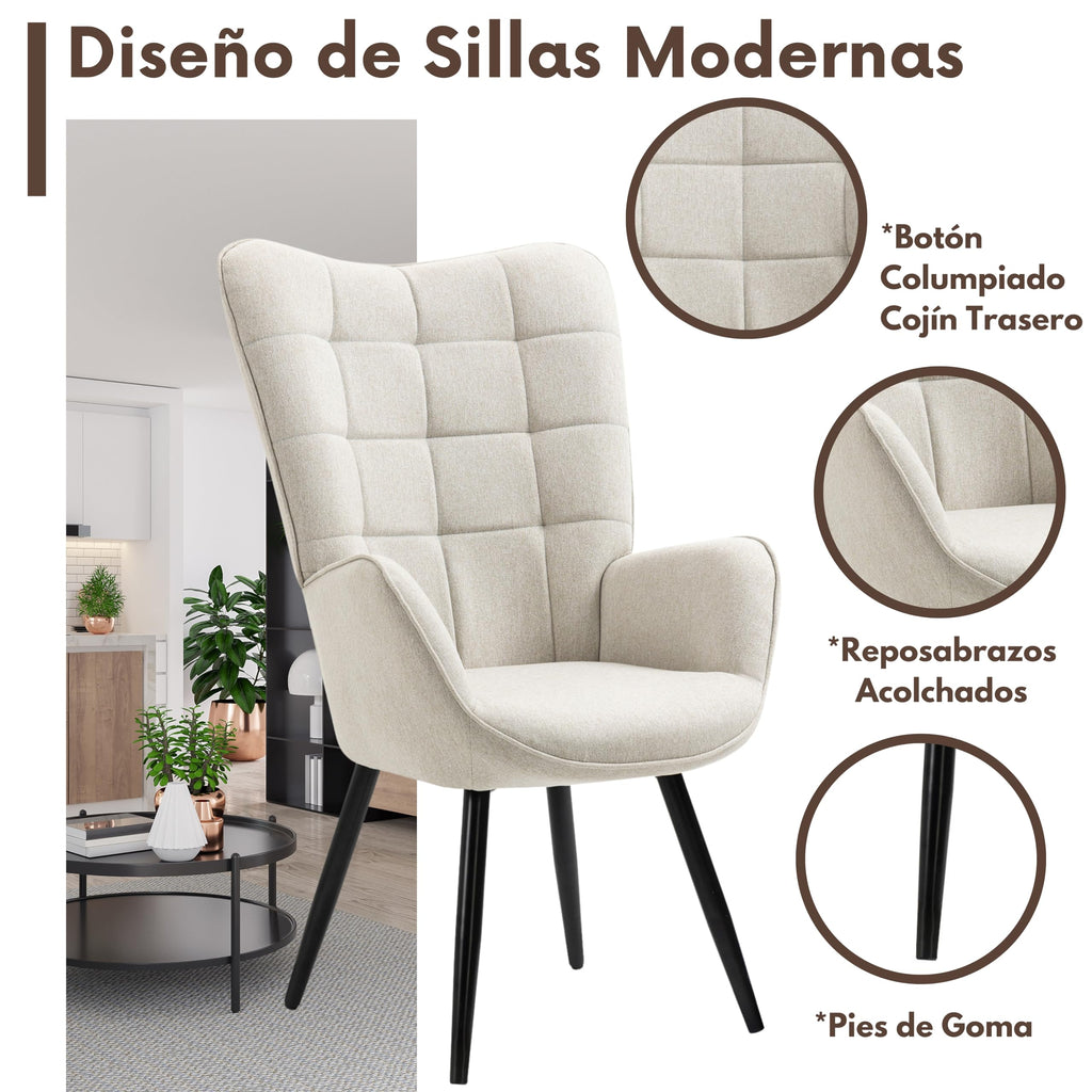Silla Sillón Individual Terciopelo Beige