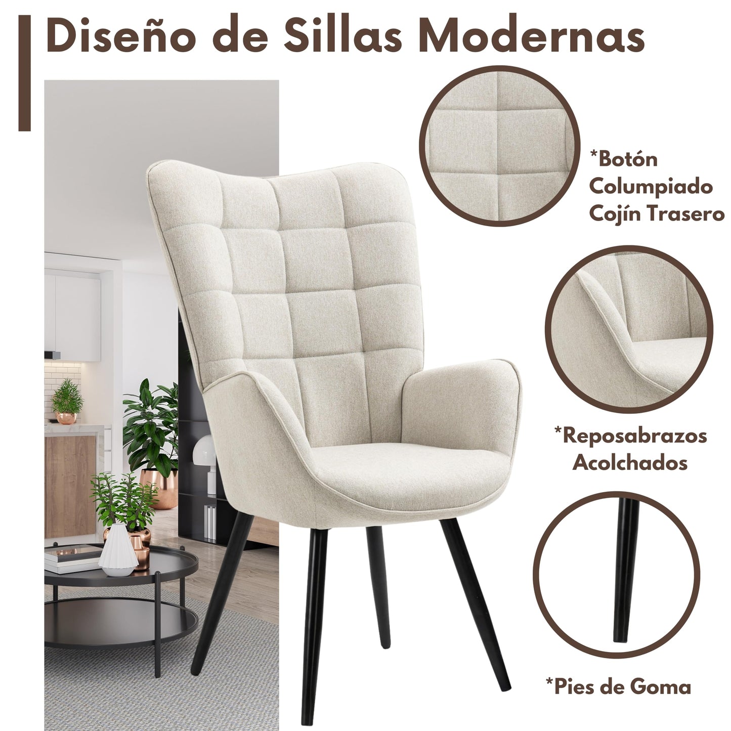 Silla Sillón Individual Terciopelo Beige