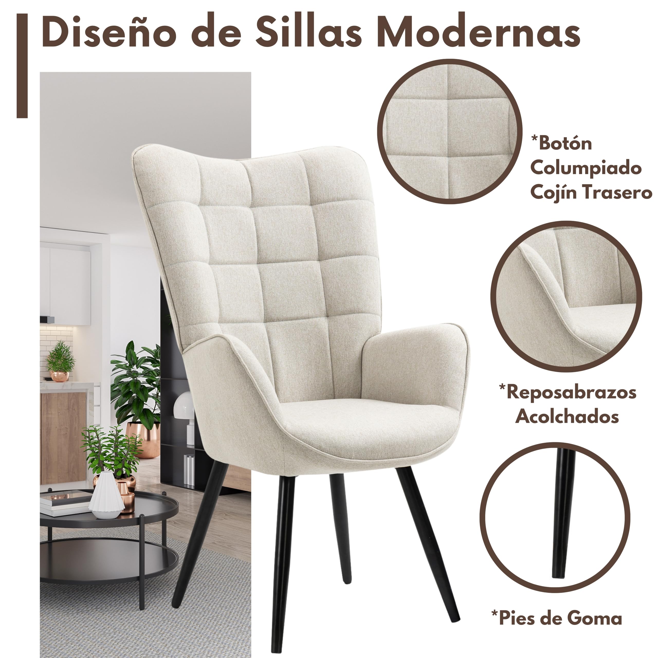Silla Sillón Individual Terciopelo Beige