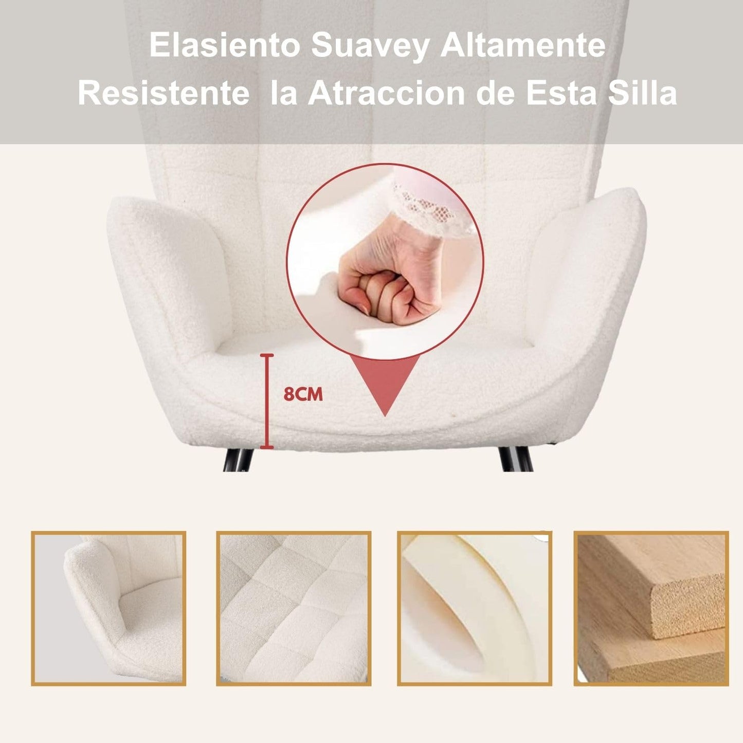 Mecedora Sillón Moderno Cómodo Sillón Reclinable Terciopelo Individual Blanco