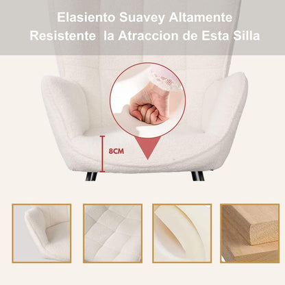 Mecedora Sillón Moderno Cómodo Sillón Reclinable Terciopelo Individual Blanco