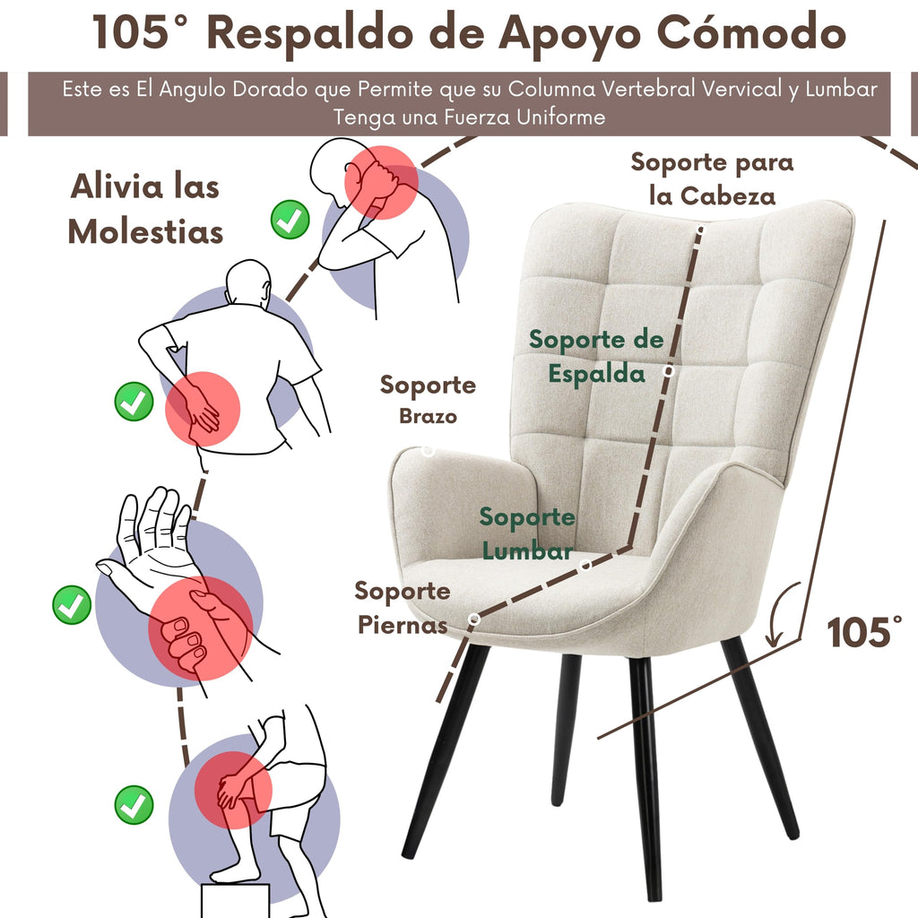 Silla Sillón Individual Terciopelo Beige