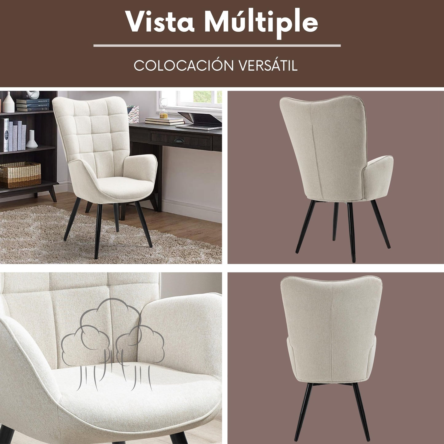 Silla Sillón Individual Terciopelo Beige