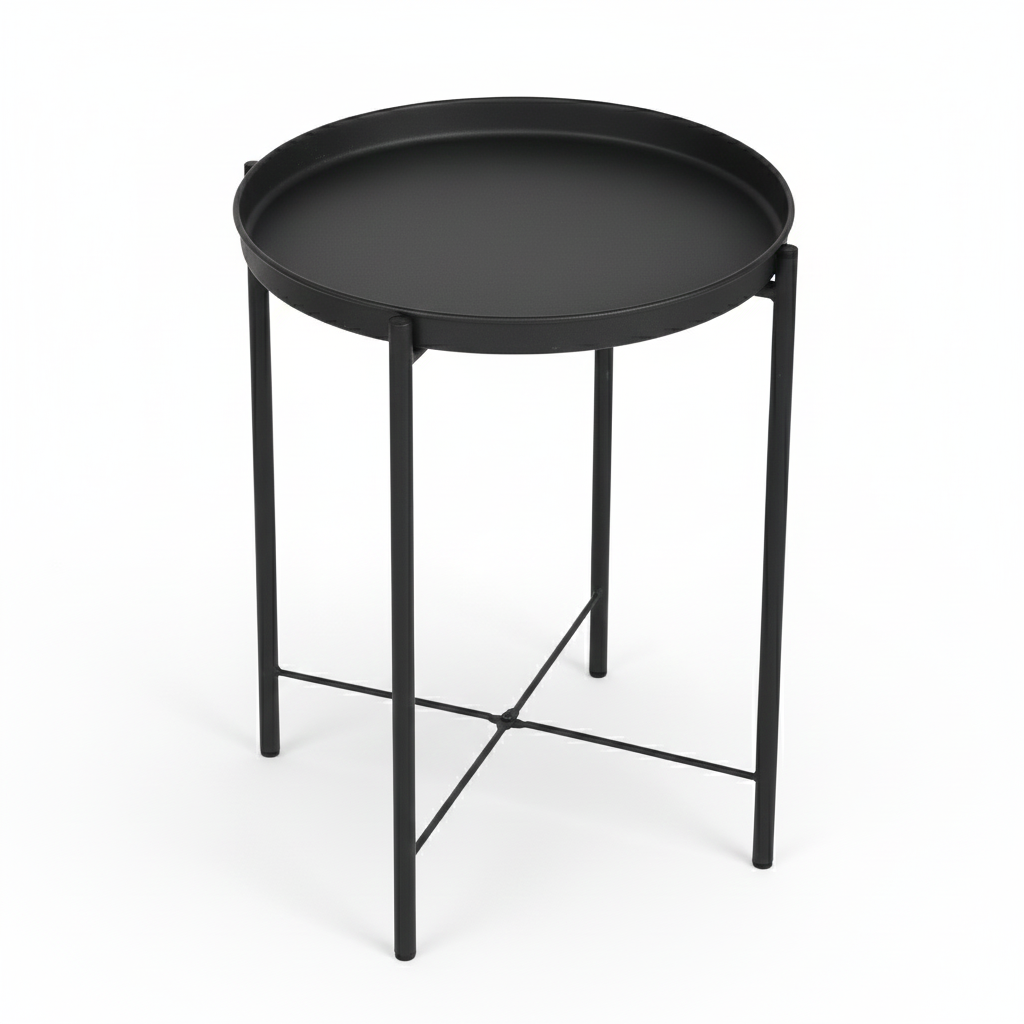 IDIMEX Mesa Auxiliar Debora, Práctica Mesa De Salón En Forma De C, Bonita Mesa De Centro Rectangular Con Aspecto De Hormigón, Elegante Mesa De Sofá Con Estructura De Metal En Color Negro