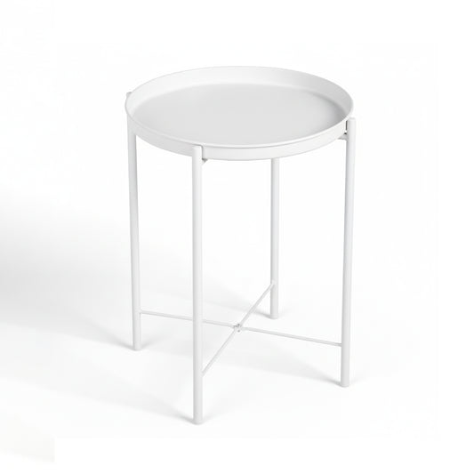 NEUVO Mesa Auxiliar de Metal Mesas Laterales Redondas Pequeñas Mesita de Noche de Metal GLADOM WHITE