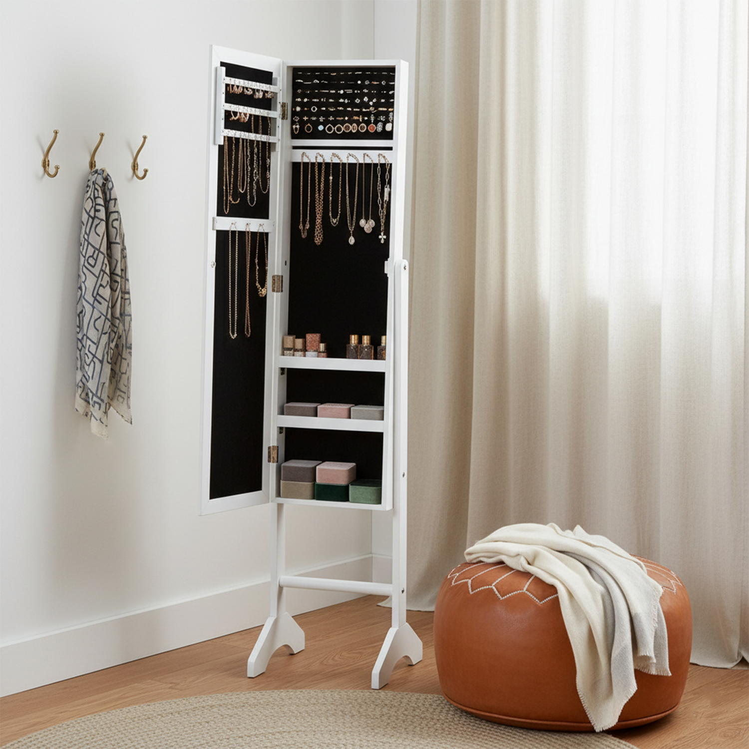 Espejo de Cuerpo Entero con Ganchos Blanco GODRIC