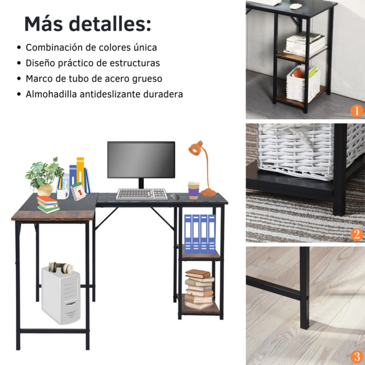 Escritorio en L 124 cm + Silla Negra