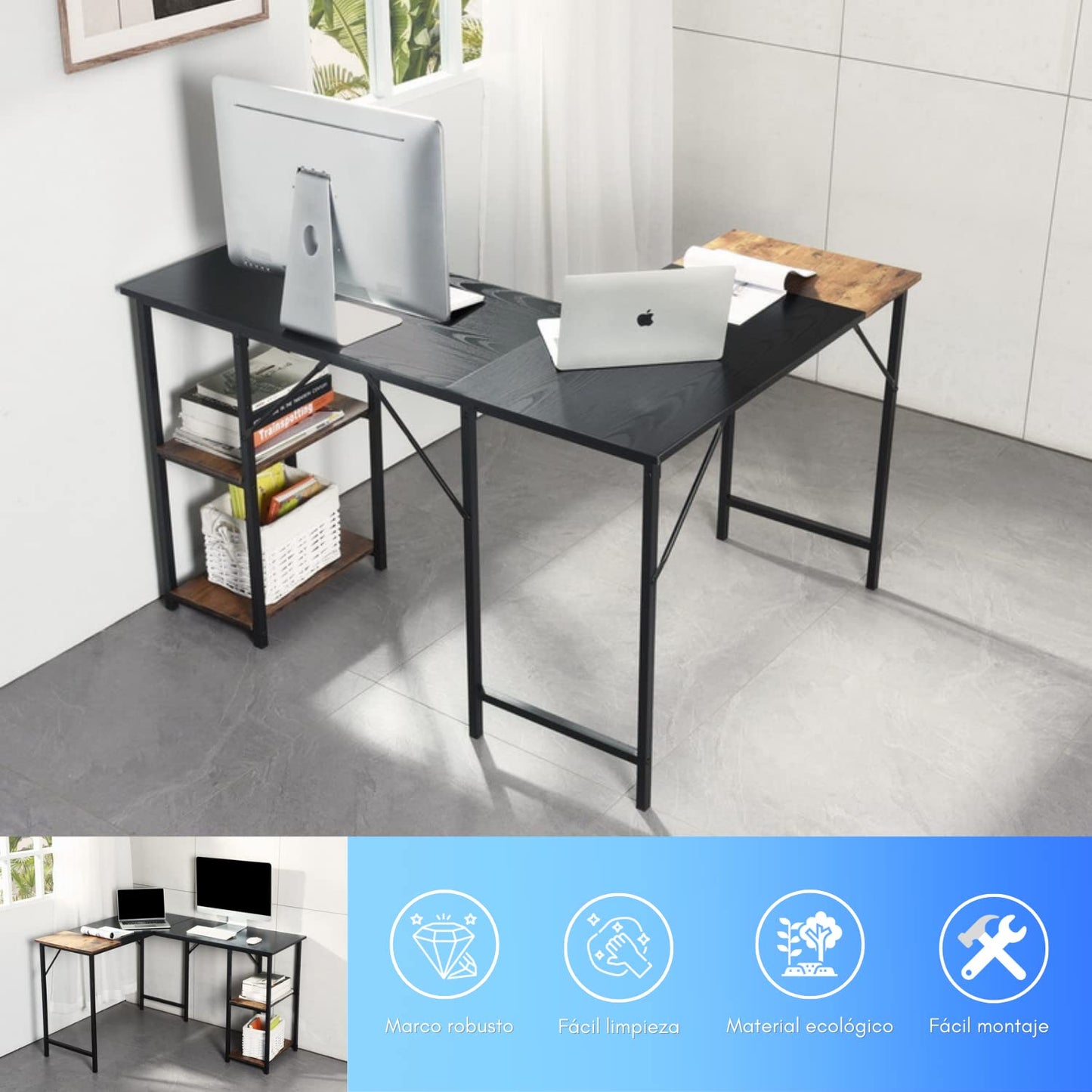 124CM Escritorio para Computadora en Forma de L Escritorio IBARRA