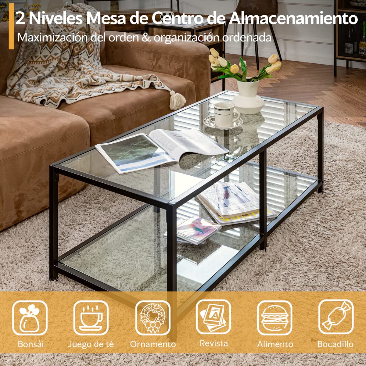 Mesa Centro Moderna Rectangular Vidrio Templado 110cm