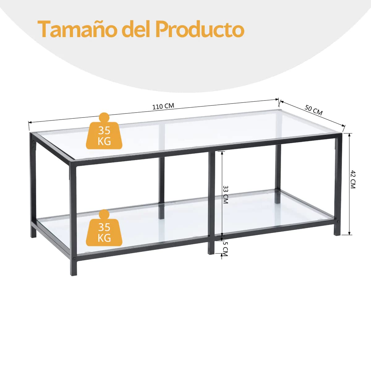 Mesa Centro Moderna Rectangular Vidrio Templado 110cm