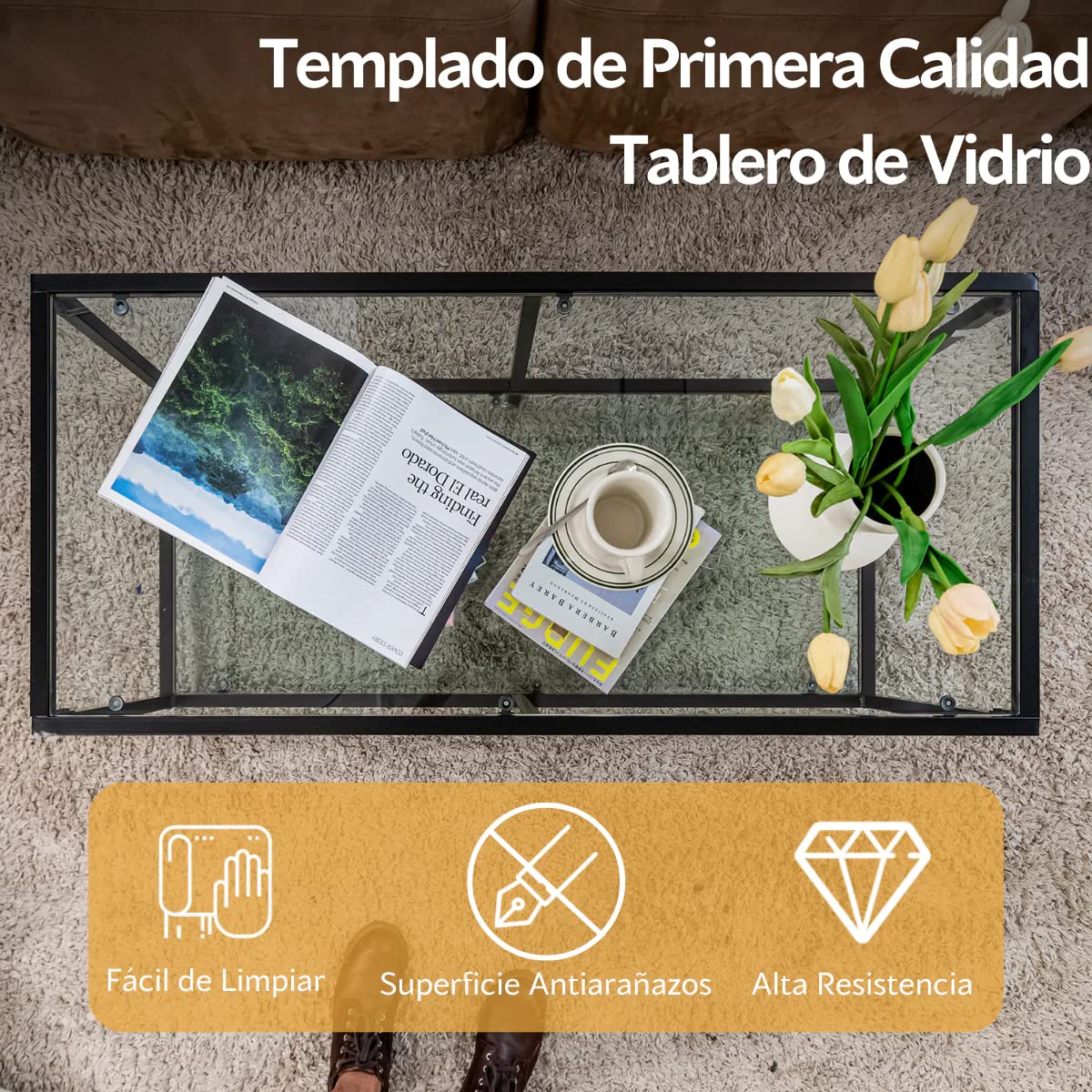 Mesa Centro Moderna Rectangular Vidrio Templado 110cm