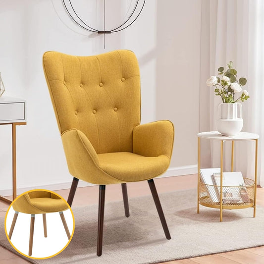 Silla Sillón Terciopelo Moderna Sofá Individual de Madera Amarilla