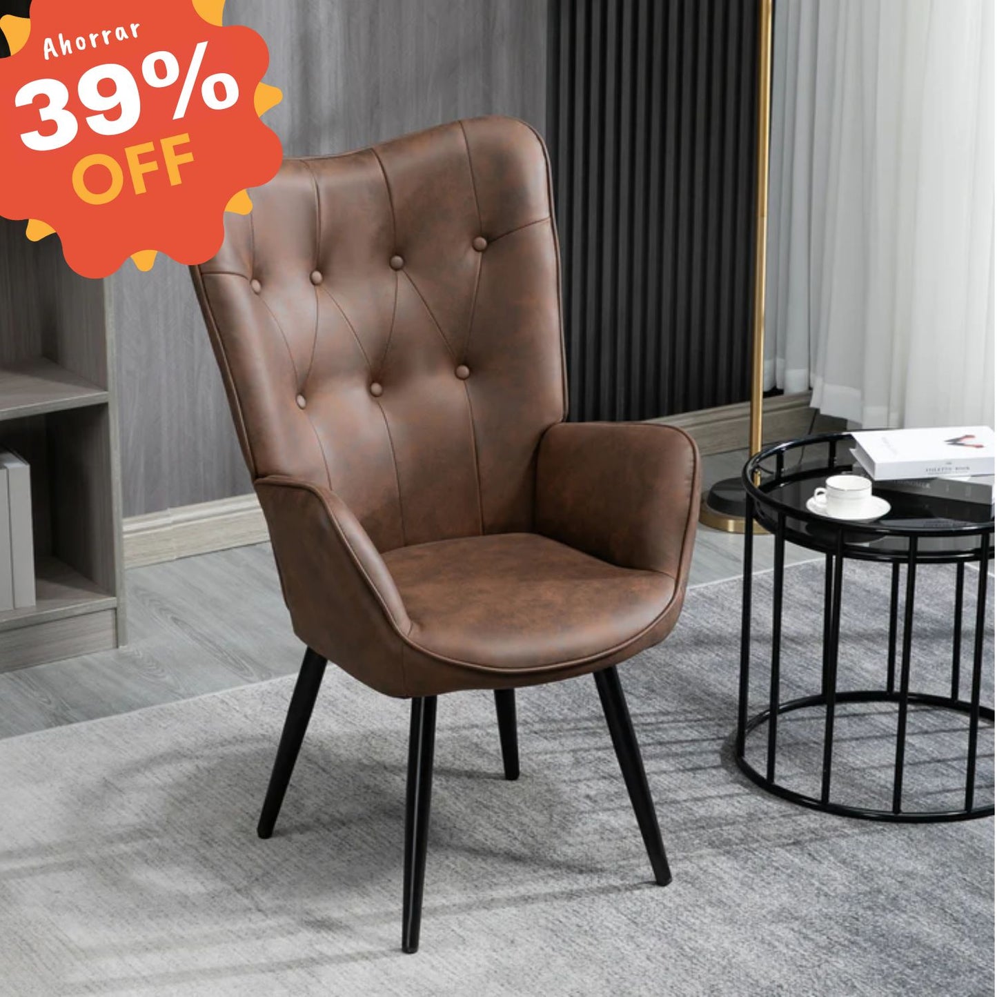 Sillón de Piel Sintética Tapizado Sillón de Cuero Individuales Marron