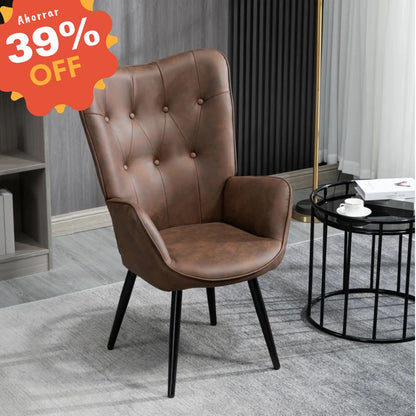Sillón de Piel Sintética Tapizado Sillón de Cuero Individuales Marron