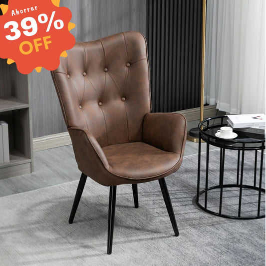 Sillón de Piel Sintética Tapizado Sillón de Cuero Individuales Marron
