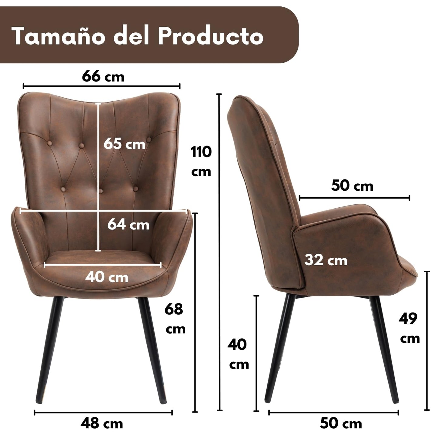 Sillón de Piel Sintética Tapizado Sillón de Cuero Individuales Marron