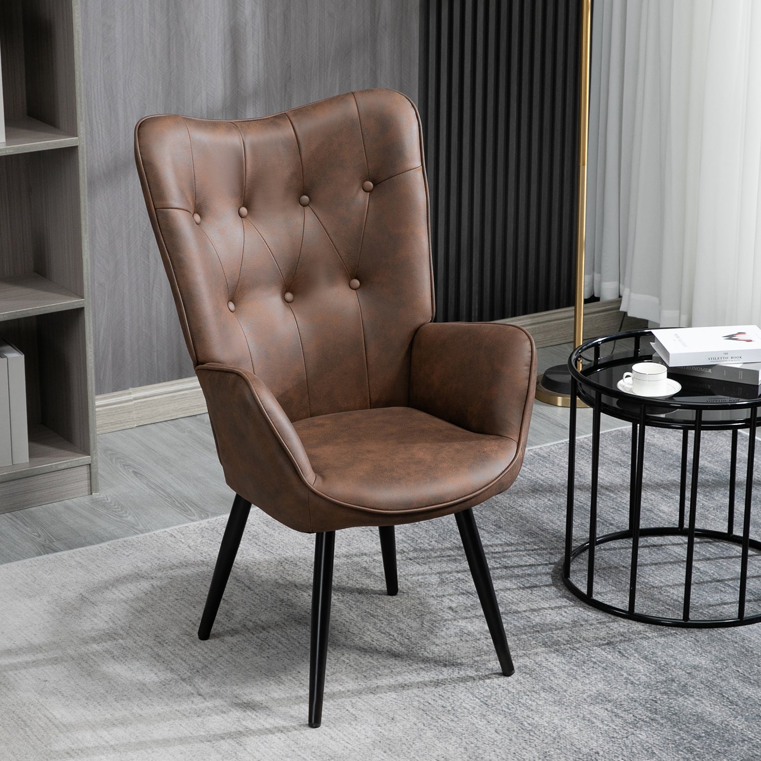 Sillón de Piel Sintética Tapizado Sillón de Cuero Individuales Marron
