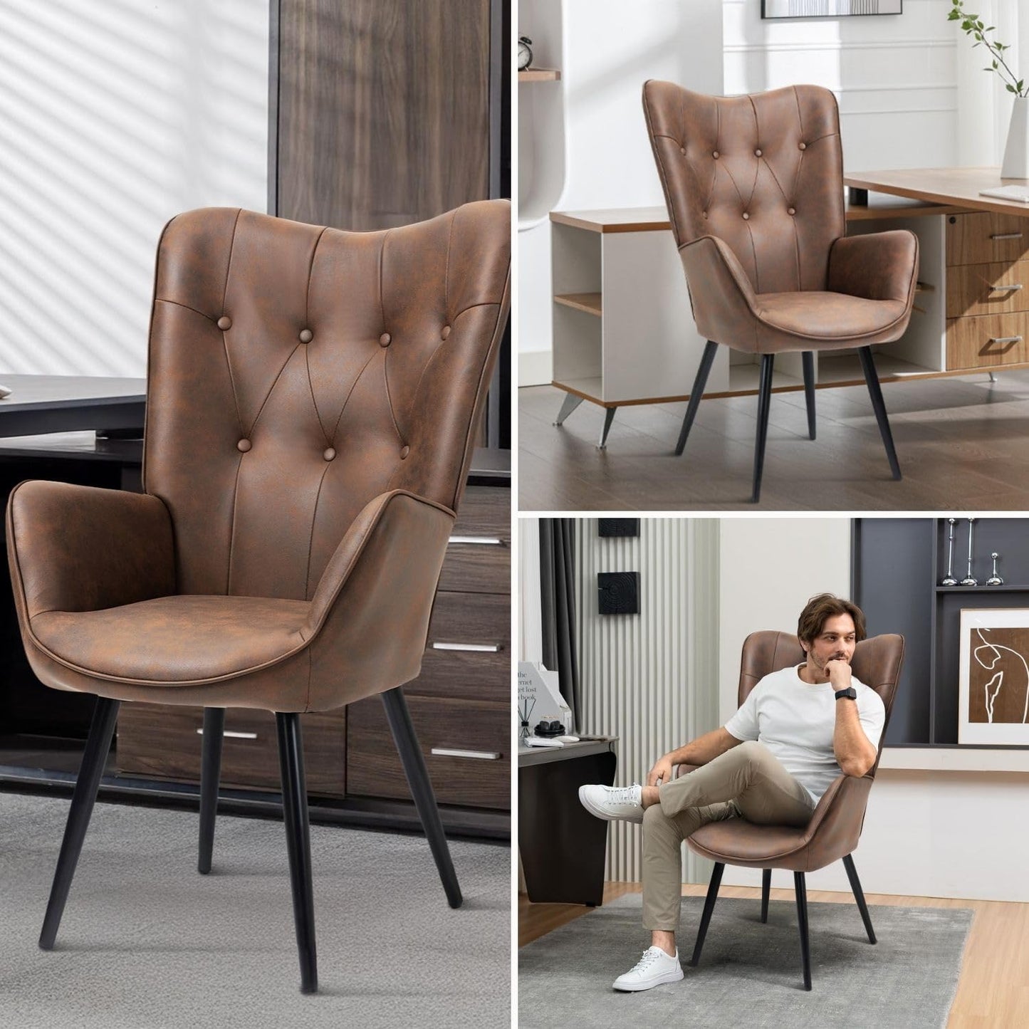 Sillón de Piel Sintética Tapizado Sillón de Cuero Individuales Marron