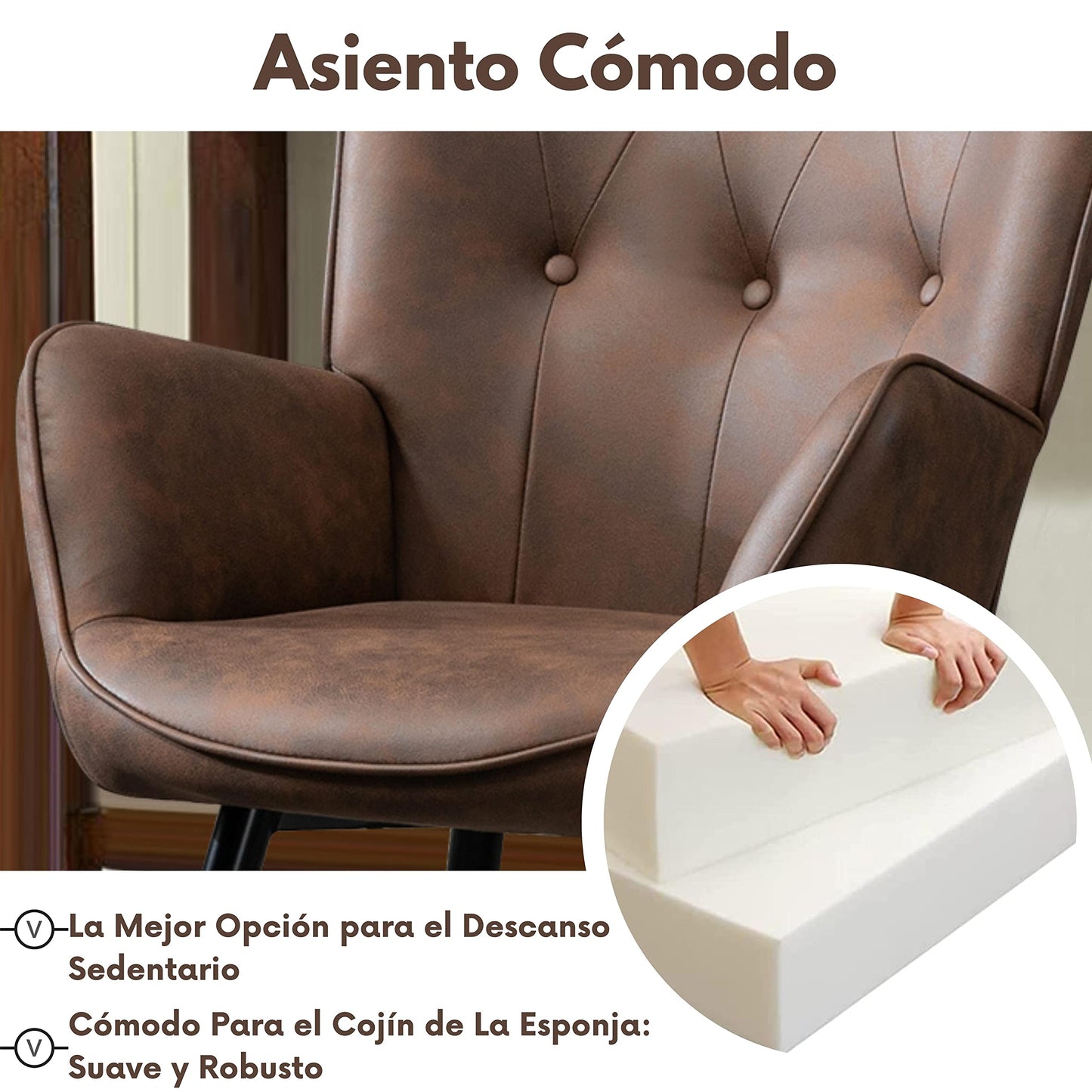 Sillón de Piel Sintética Tapizado Sillón de Cuero Individuales Marron