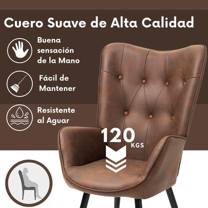 Sillón de Piel Sintética Tapizado Sillón de Cuero Individuales Marron